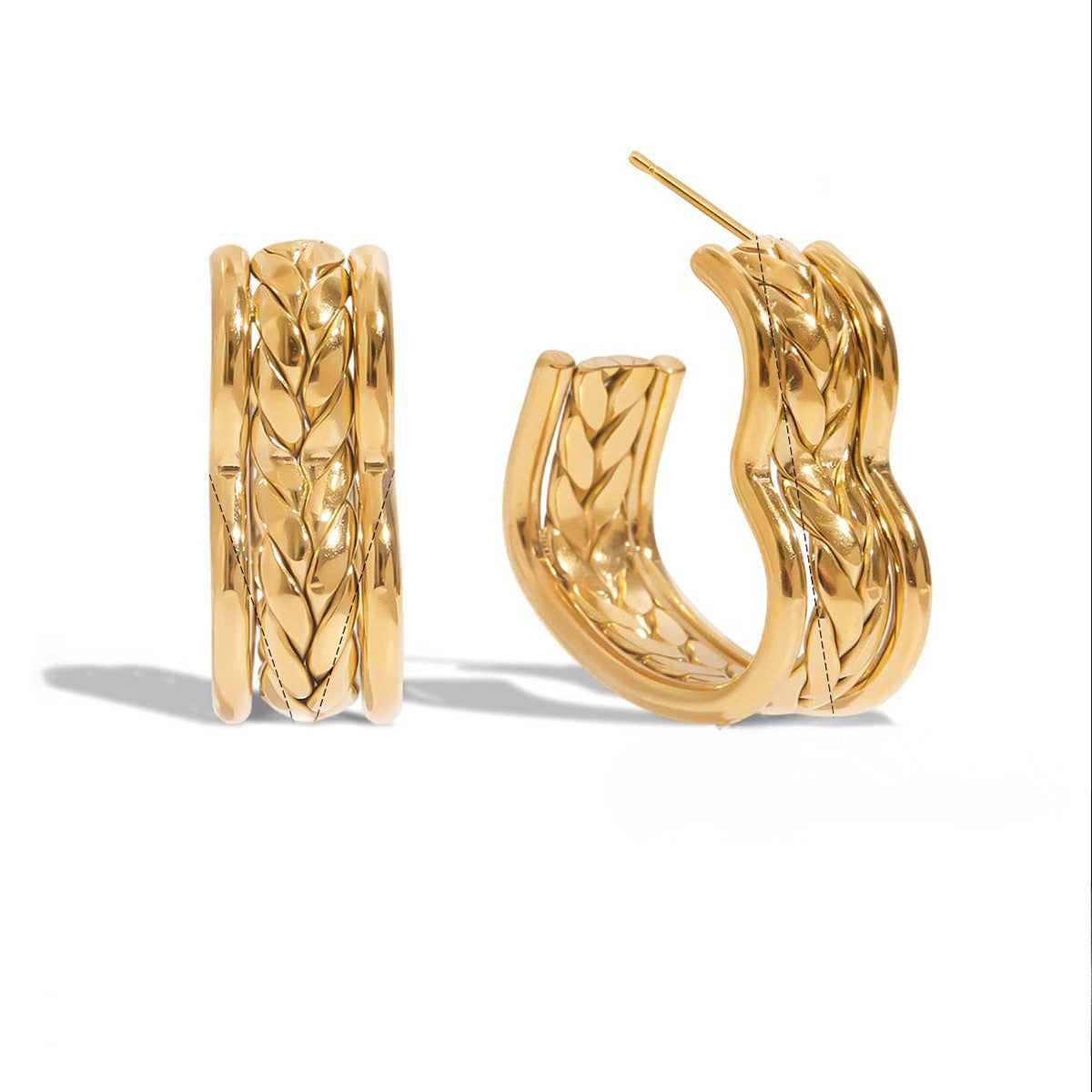 Chunky Gold Heart Earrings made from waterproof PVD stainless steel, featuring a braided design for a bold statement.