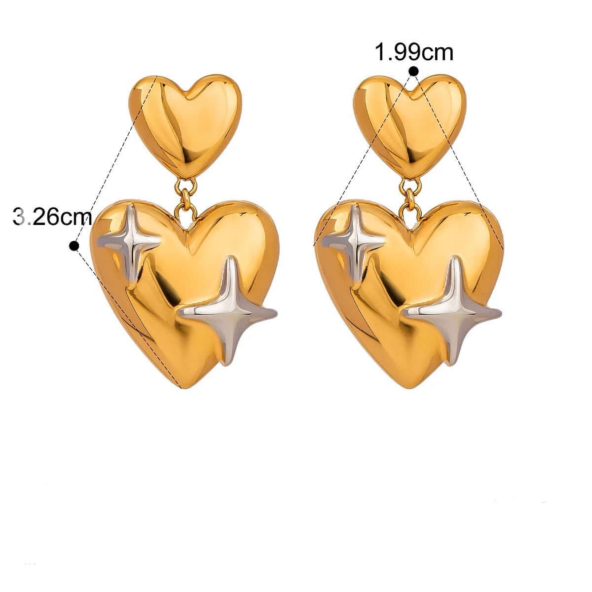 Gold double heart drop earrings by Kataleya