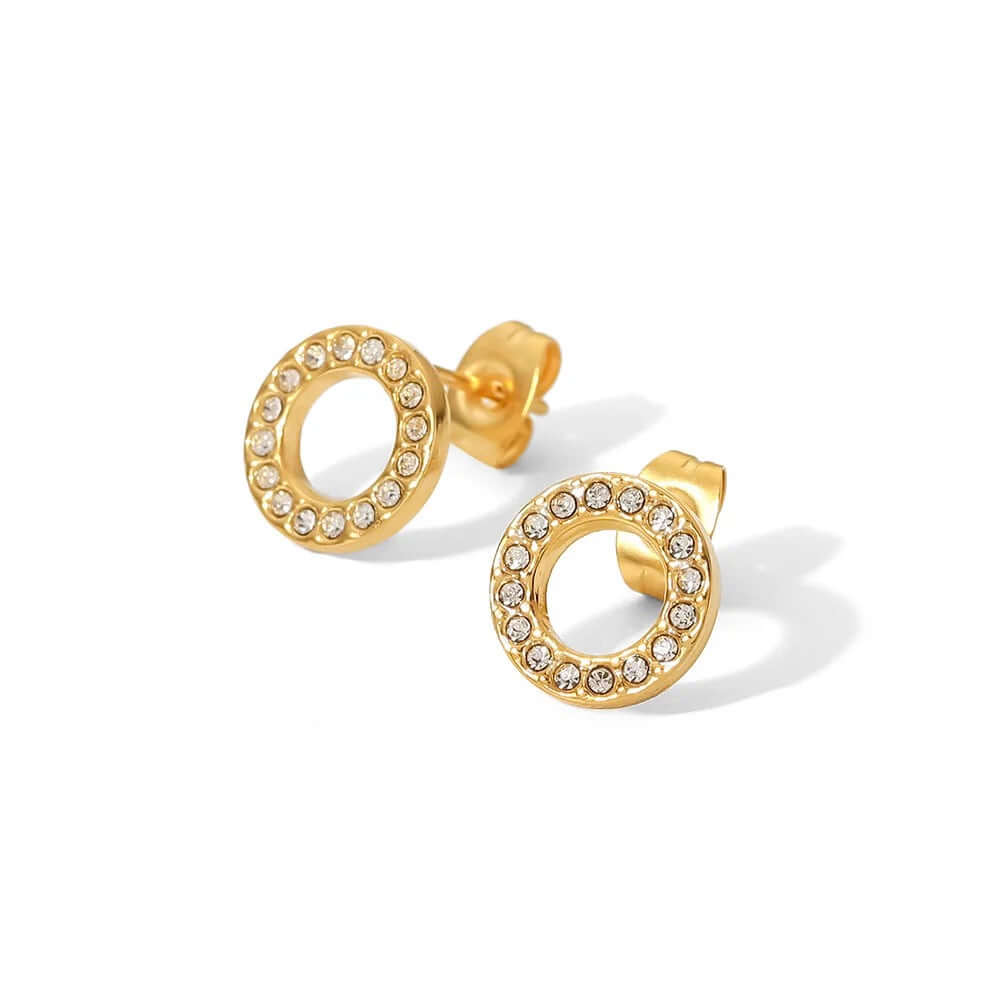 Ada - Gold Circle Zirconia Stud Earrings by Kataleya