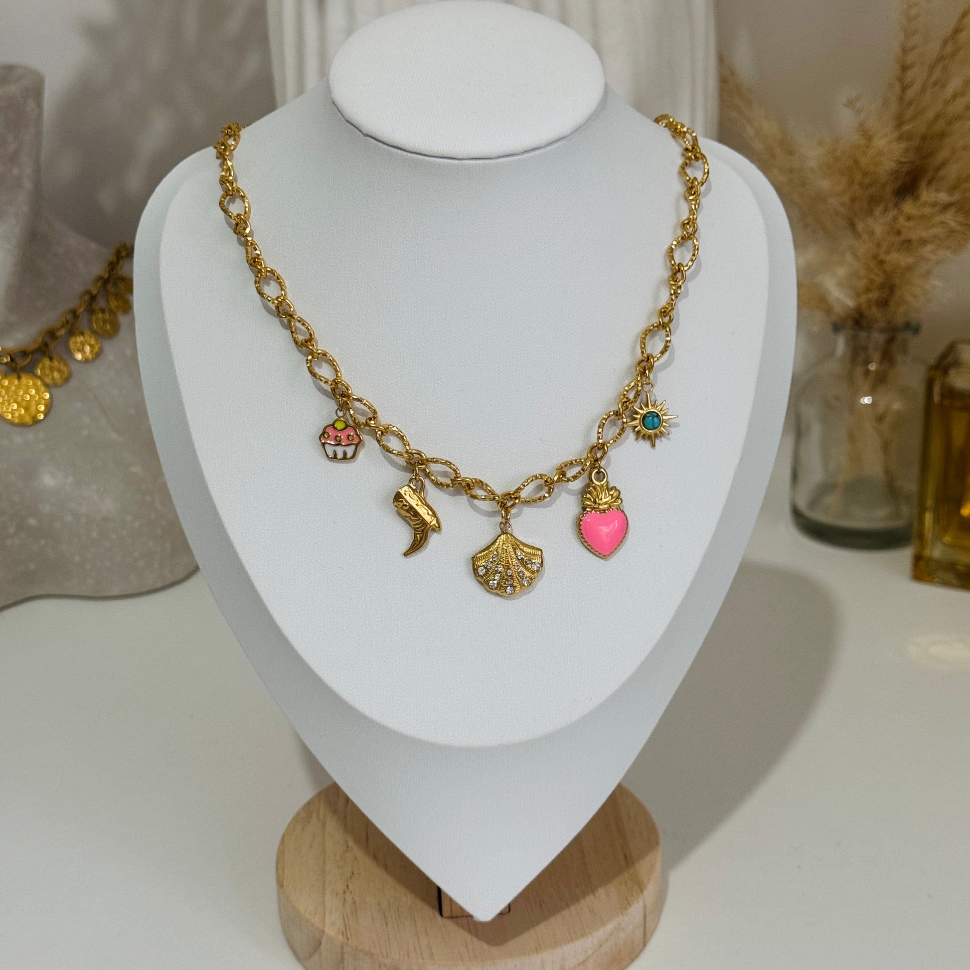 Gold Textured Chunky Multi Charm Chain by Kataleya