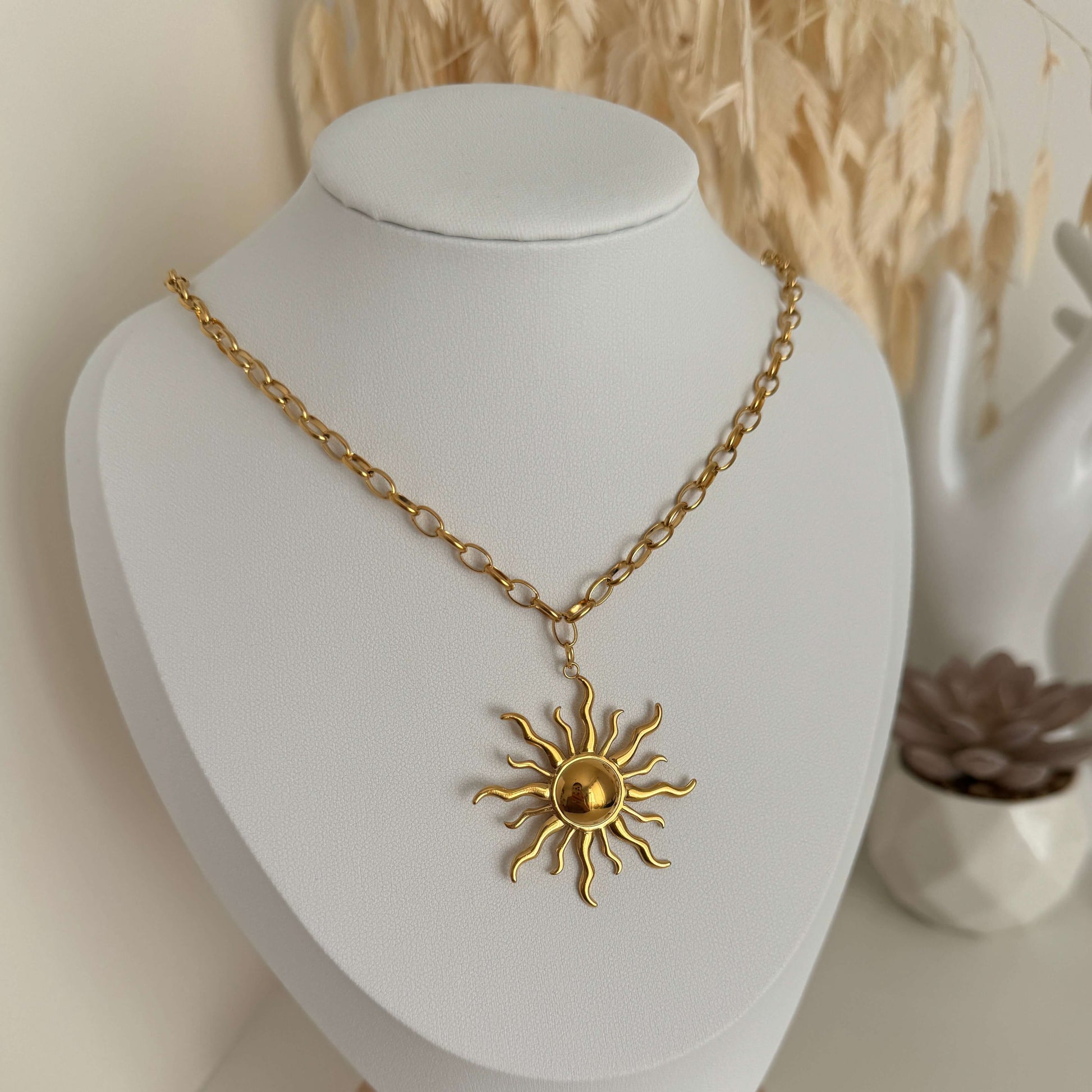 The Sun Gold Pendant Sun Statement Necklace by Kataleya