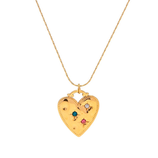 Colourful Zirconia Gold Heart Pendant Necklace by Kataleya