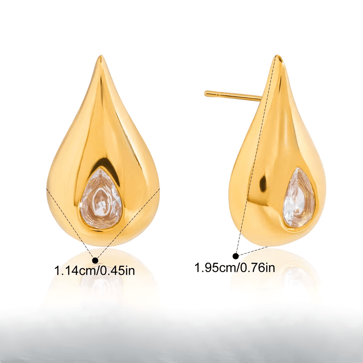 Classic Pear Cut CZ Stud Earrings in elegant golden design, showcasing their beautiful pear cut shape.