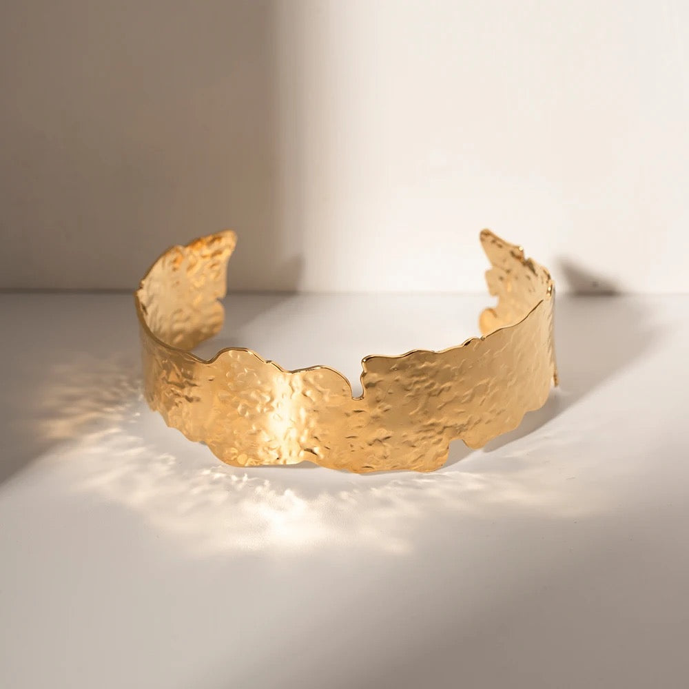 Hammered Gold Irregular Cuff Bangle by Kataleya