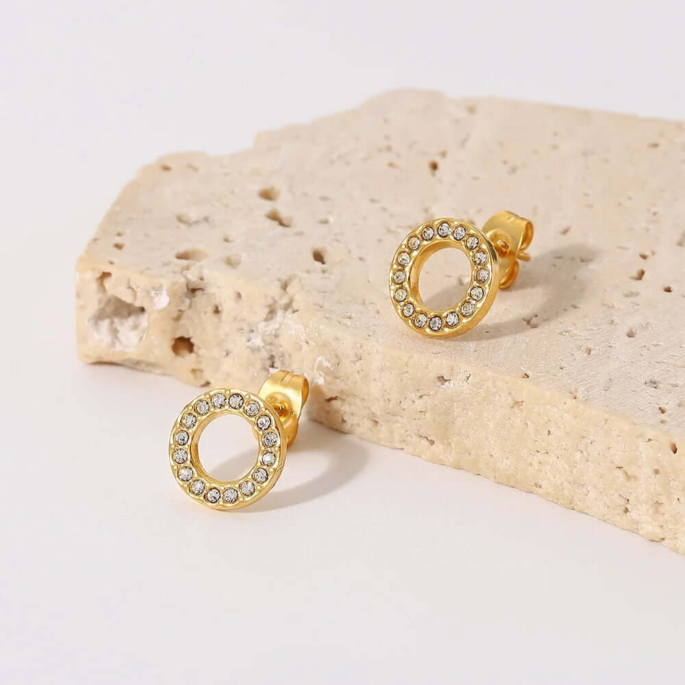 Ada - Gold Circle Zirconia Stud Earrings by Kataleya