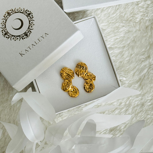 Lunar Stones - Gold Hammered Disc Stud Earrings by Kataleya