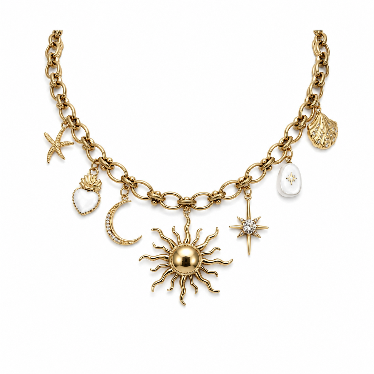 Selene Charm Necklace | Gold Celestial Statement Necklace