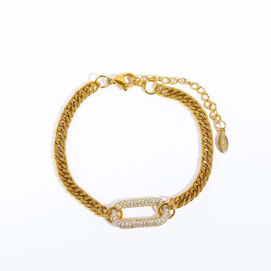 CZ Carabiner Pendant Gold Curb Chain Bracelet - Kataleya