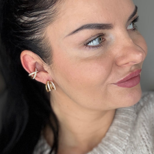 Gold Zirconia Crossover Ear Cuff by Kataleya