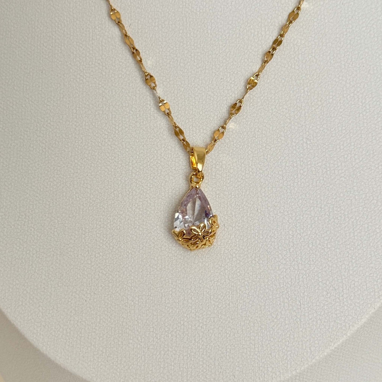 Teardrop Gold Crystal Pendant Necklace by Kataleya 