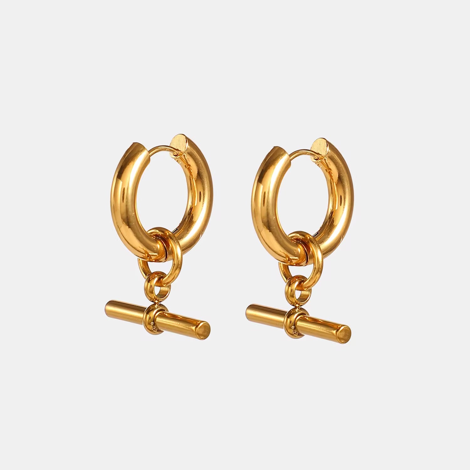 Gold T-Bar Hoop Earrings by Kataleya