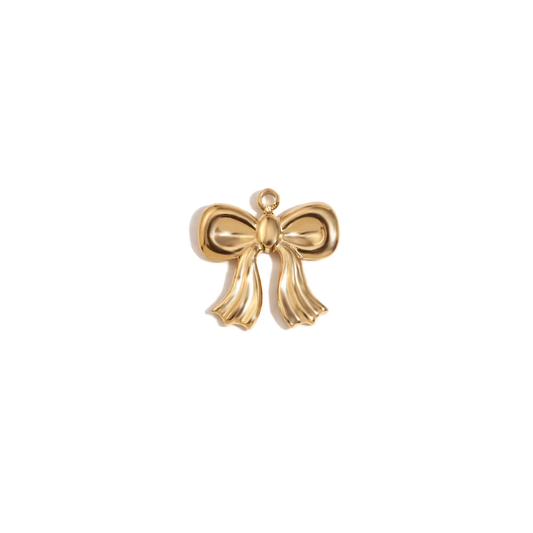 Gold bow charm on a white background - Kataleya Jewellery