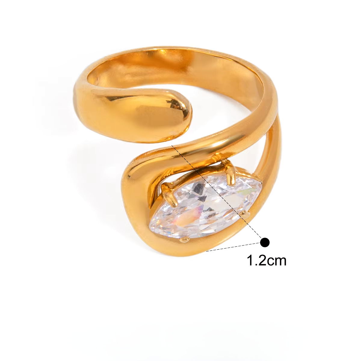Bold Crystal Wrap Ring featuring a striking oversized zircon crystal on a gold twist band.
