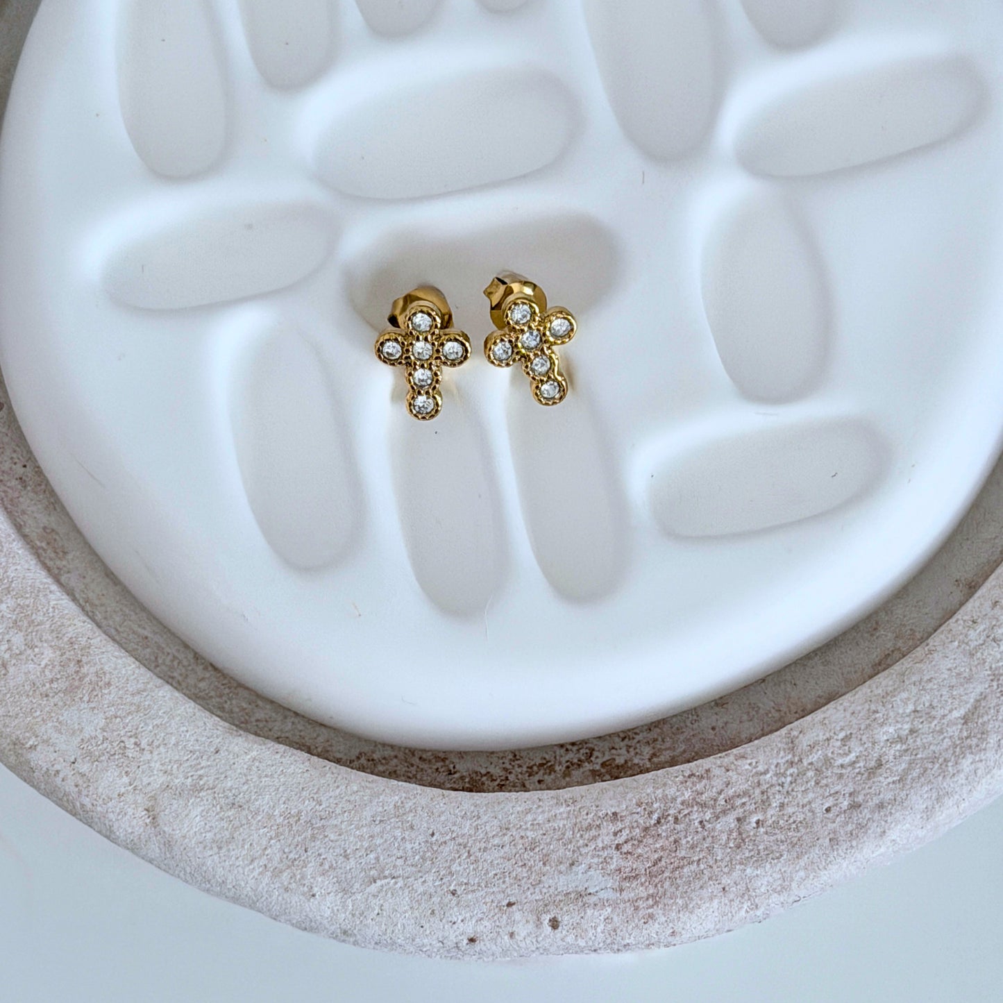 Vera Cross Stud Earrings | Gold Crystal Cross Earrings