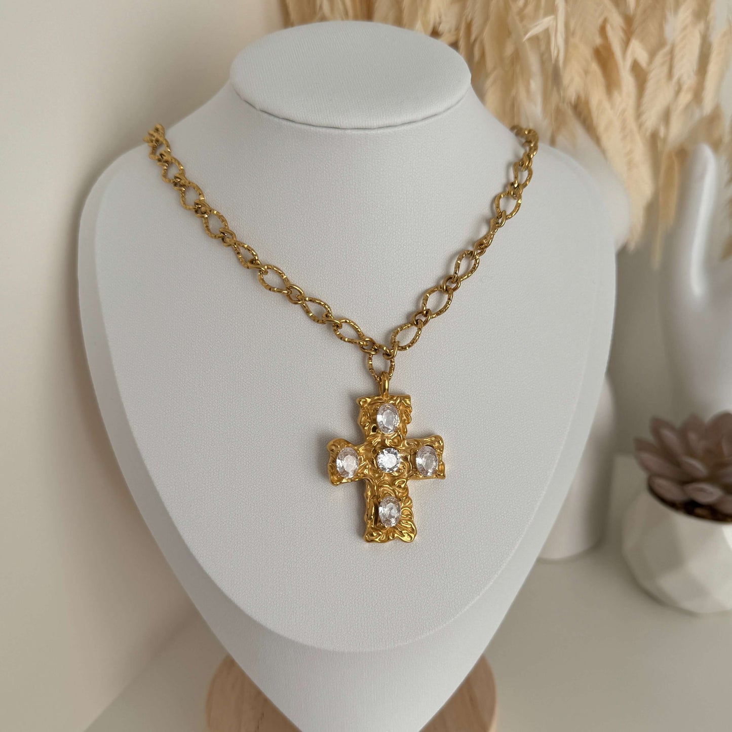 Chunky Statement Gold Cross Necklace by Kataleya