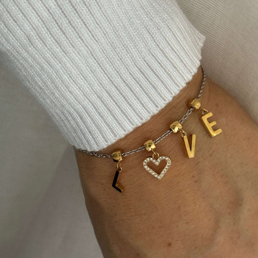 Gold &  Silver Love Initials Charms Bracelet By Kataleya