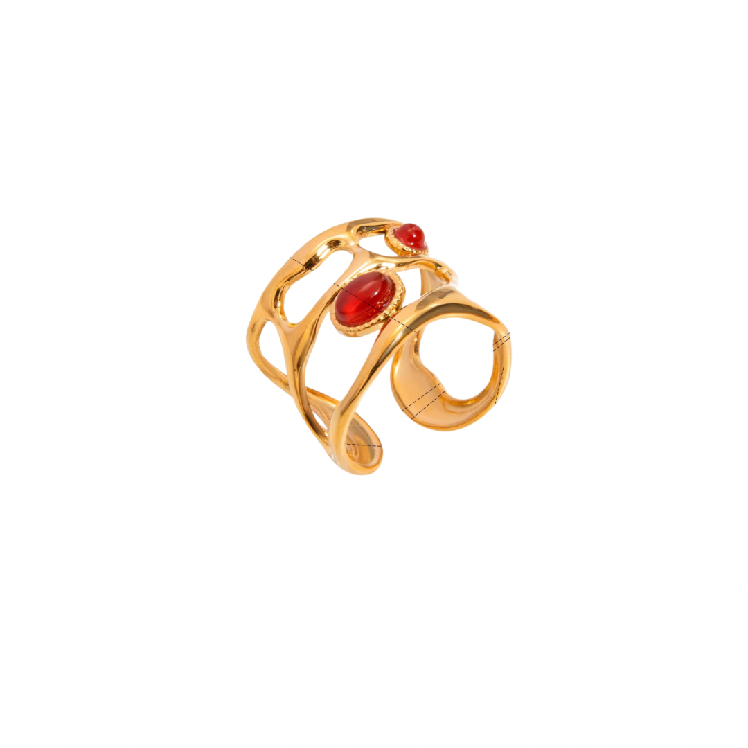 Scarlett Love Red Agate Unique Adjustable Gold Ring by Kataleya.