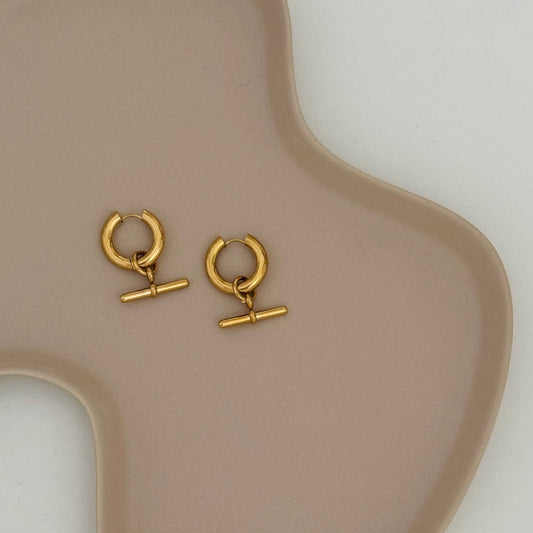 Gold T-Bar Hoop Earrings by Kataleya