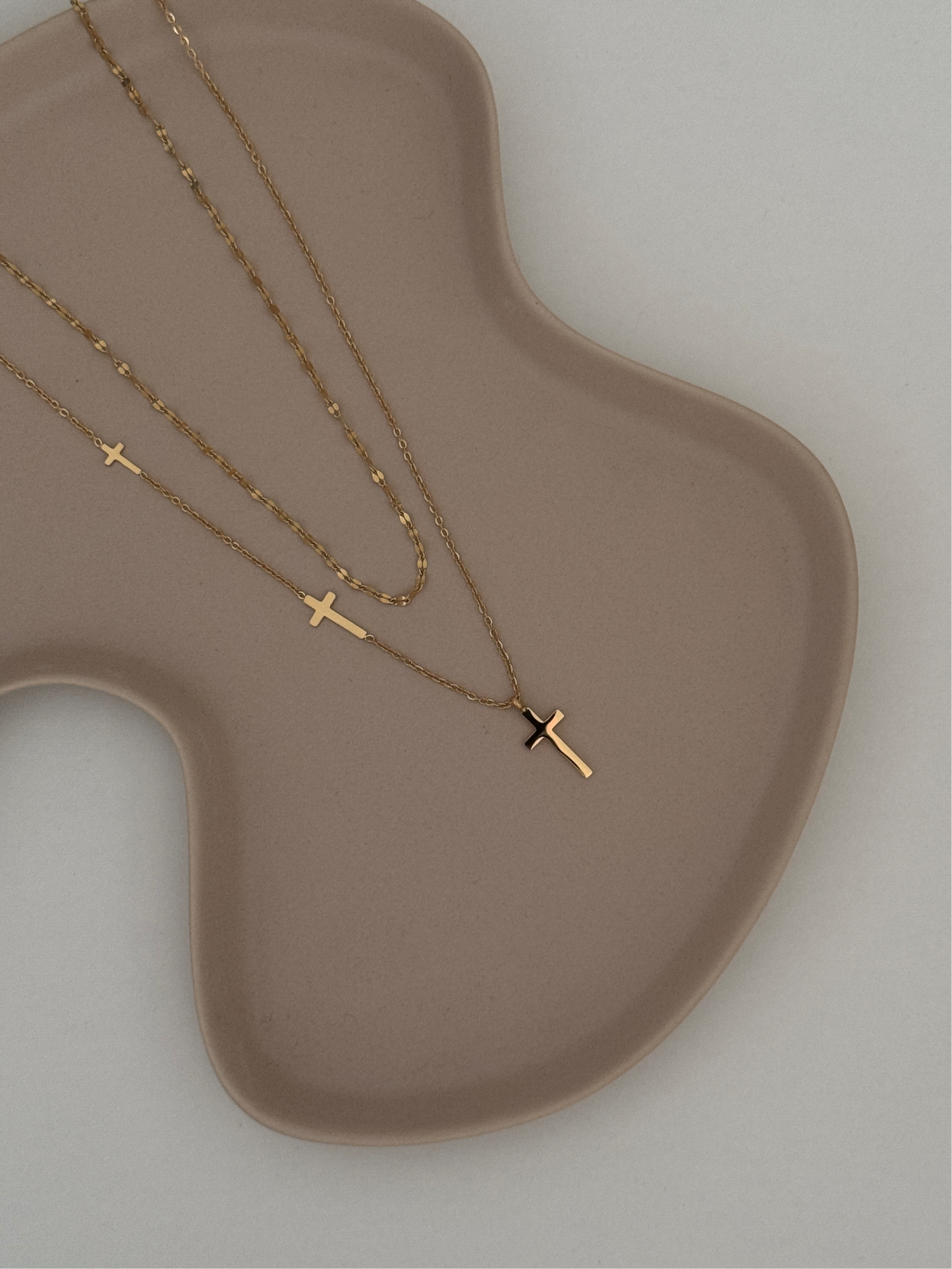 Three Crosses Gold Layered Necklace