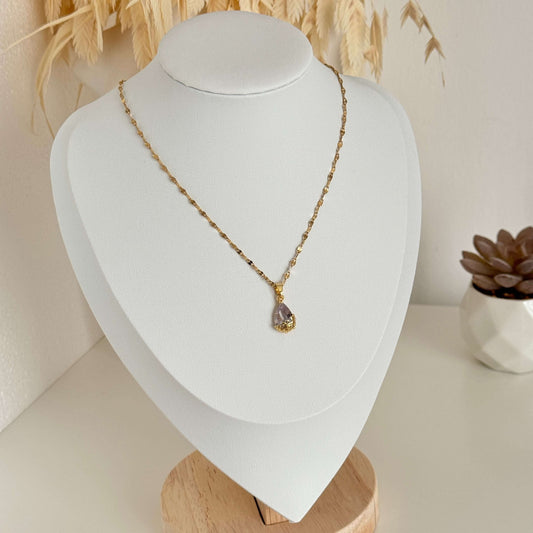 Teardrop Gold Crystal Pendant Necklace by Kataleya 