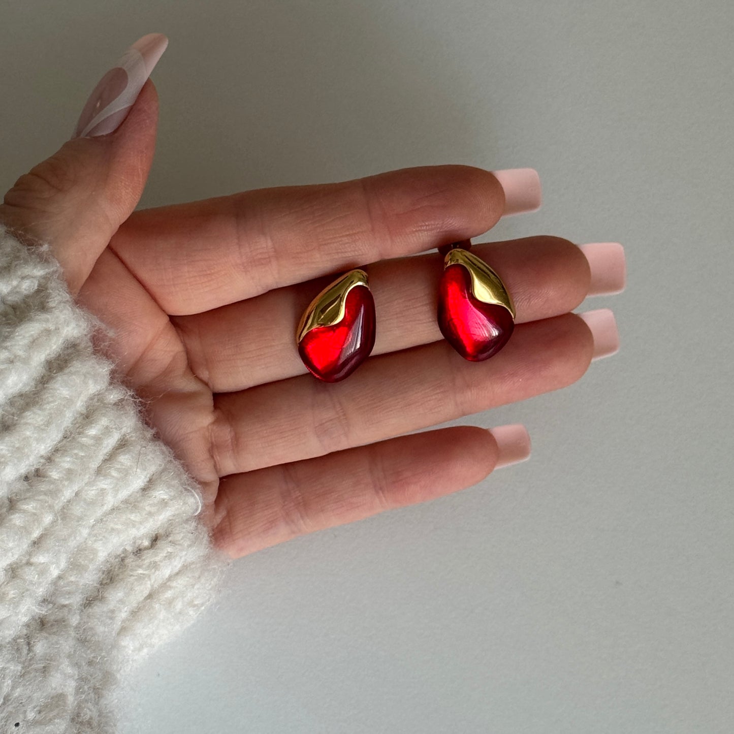 Scarlet Love Red Agate Gold Stud Earrings by Kataleya