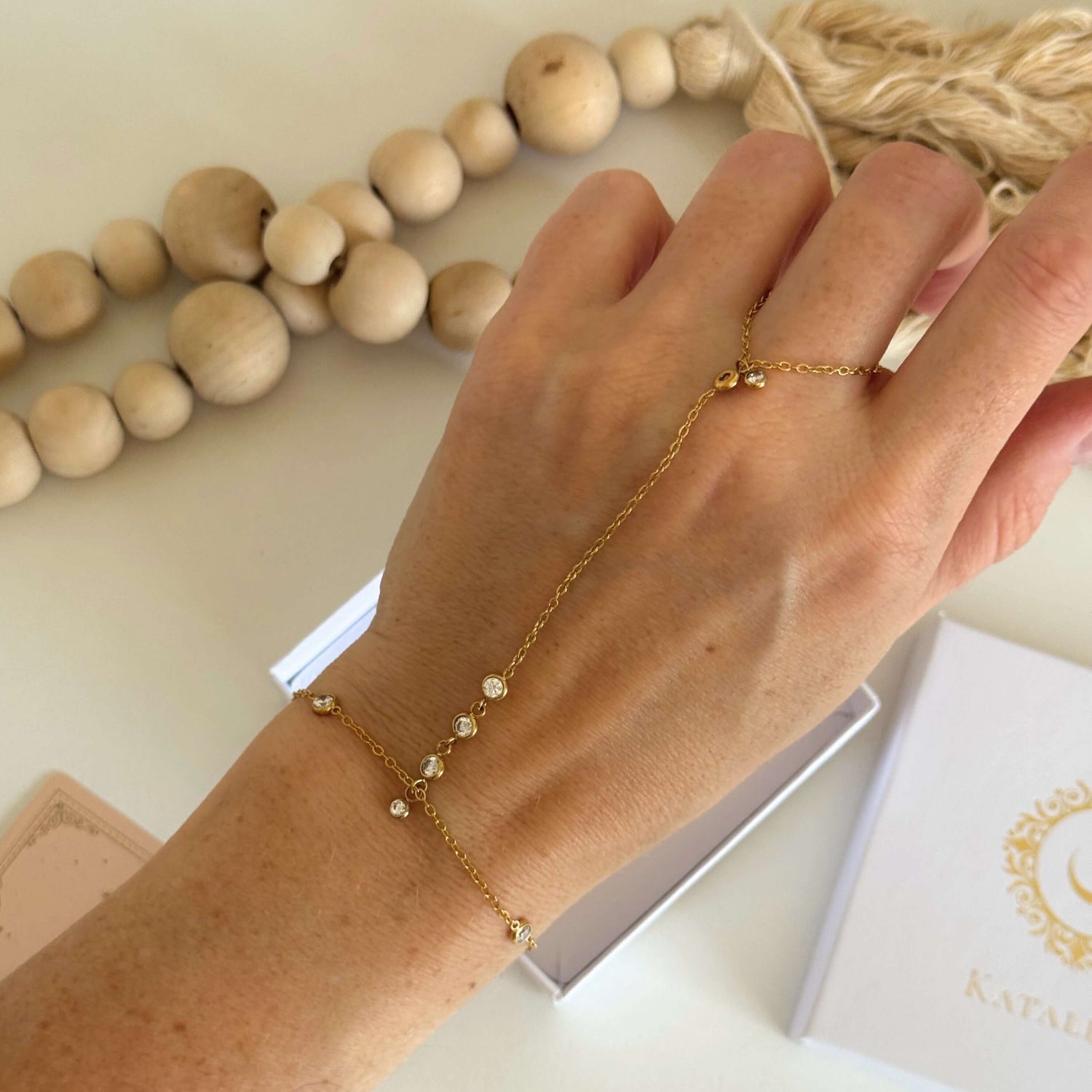 Amelia Gold Zirconia Finger Bracelet  Kataleya