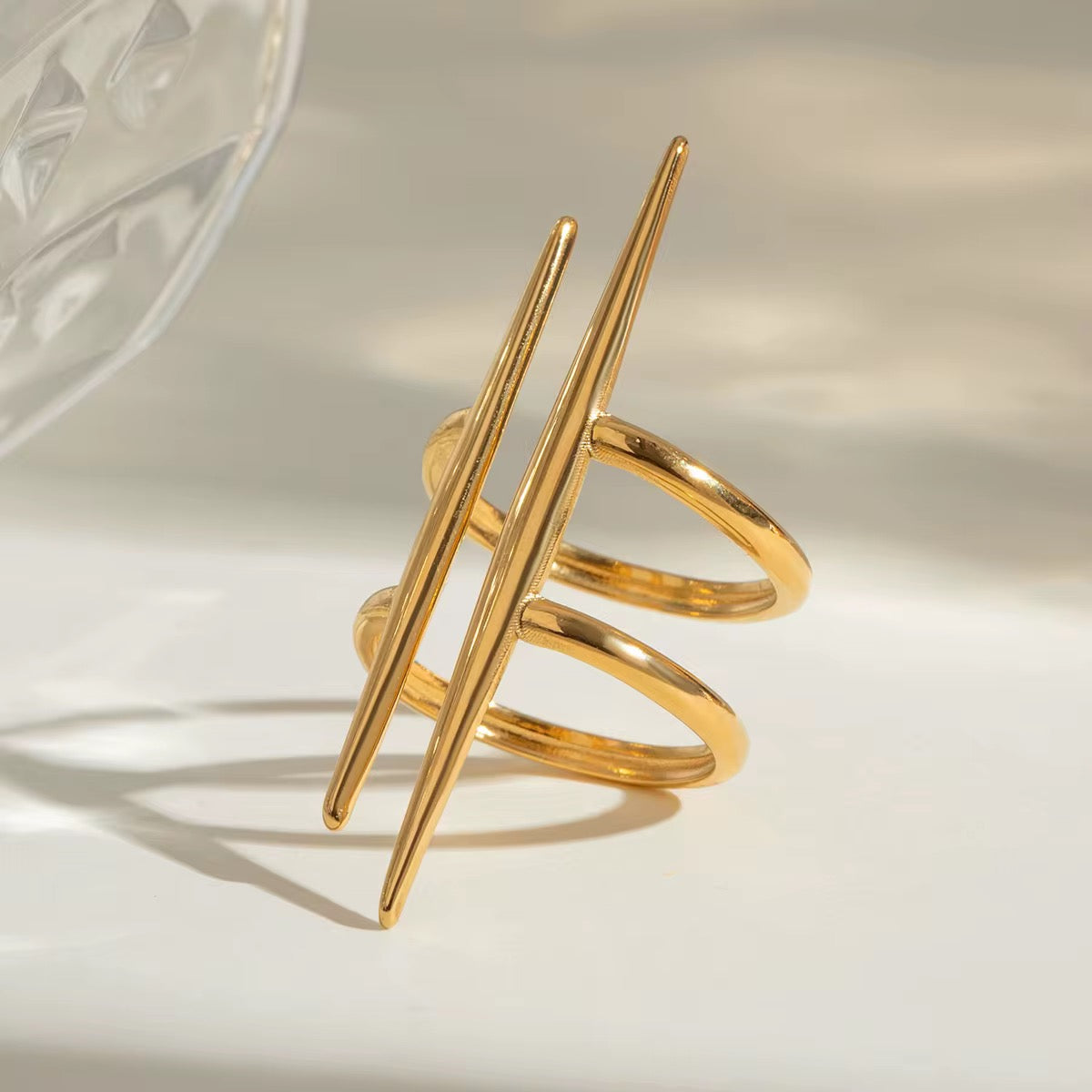 The Edge Ring , geometric, double line, adjustable, gold ring by Kataleya