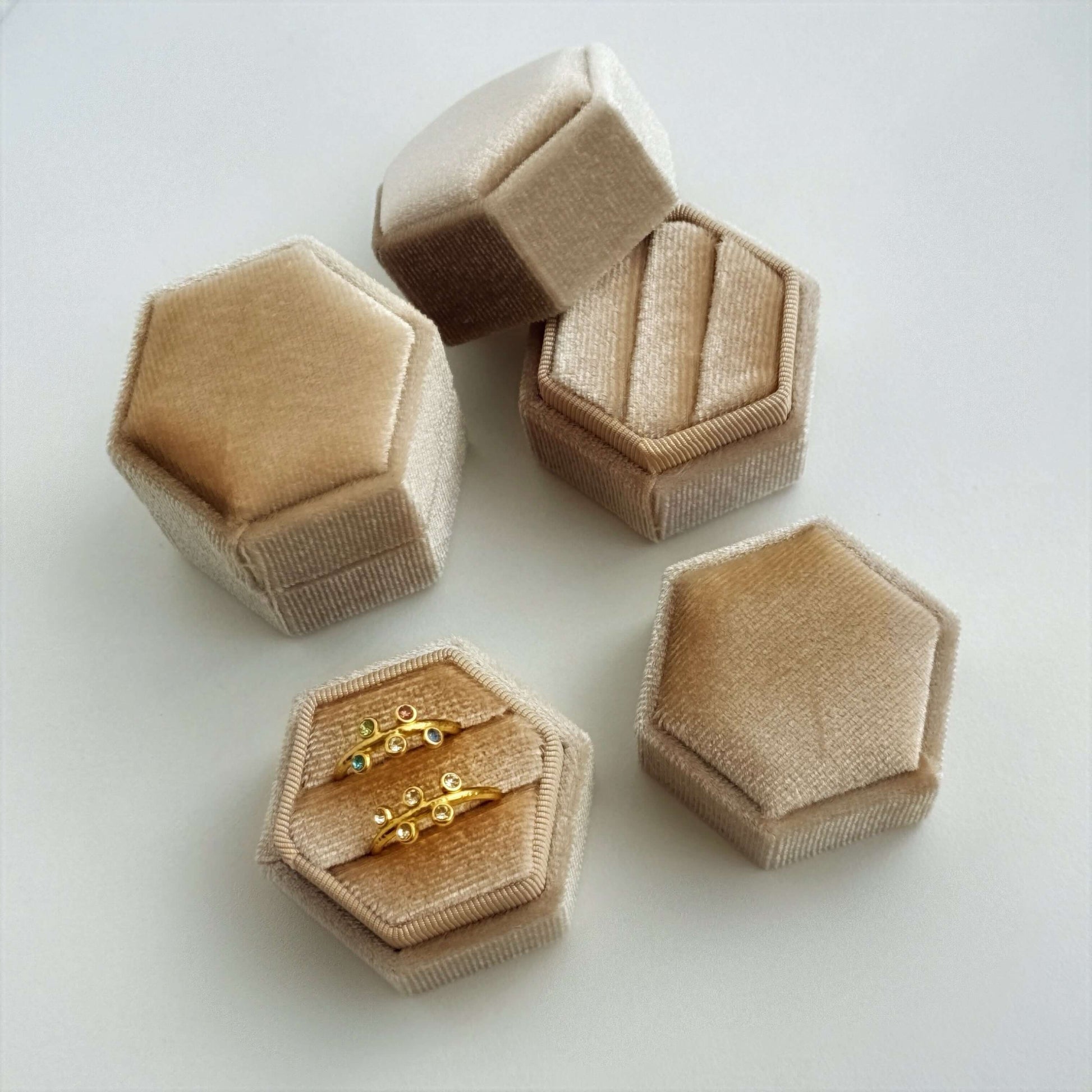 Champagne Velvet Ring Jewellery Storage Box by Kataleya