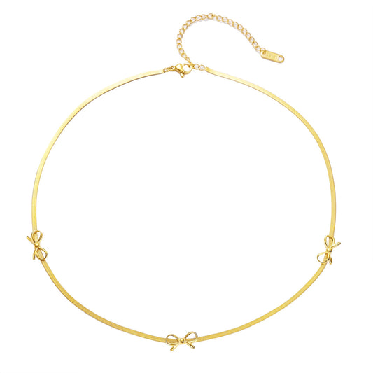 Gold Bow Necklace Snake Chain by Kataleya