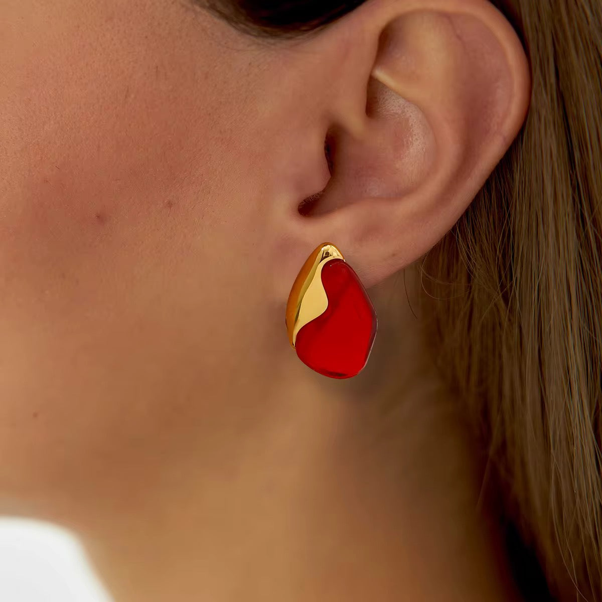 Scarlet Love Red Agate Gold Stud Earrings by Kataleya