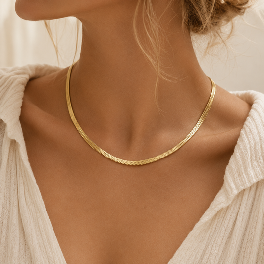 Gold Snake Chain Necklace | 4mm Herringbone Chain