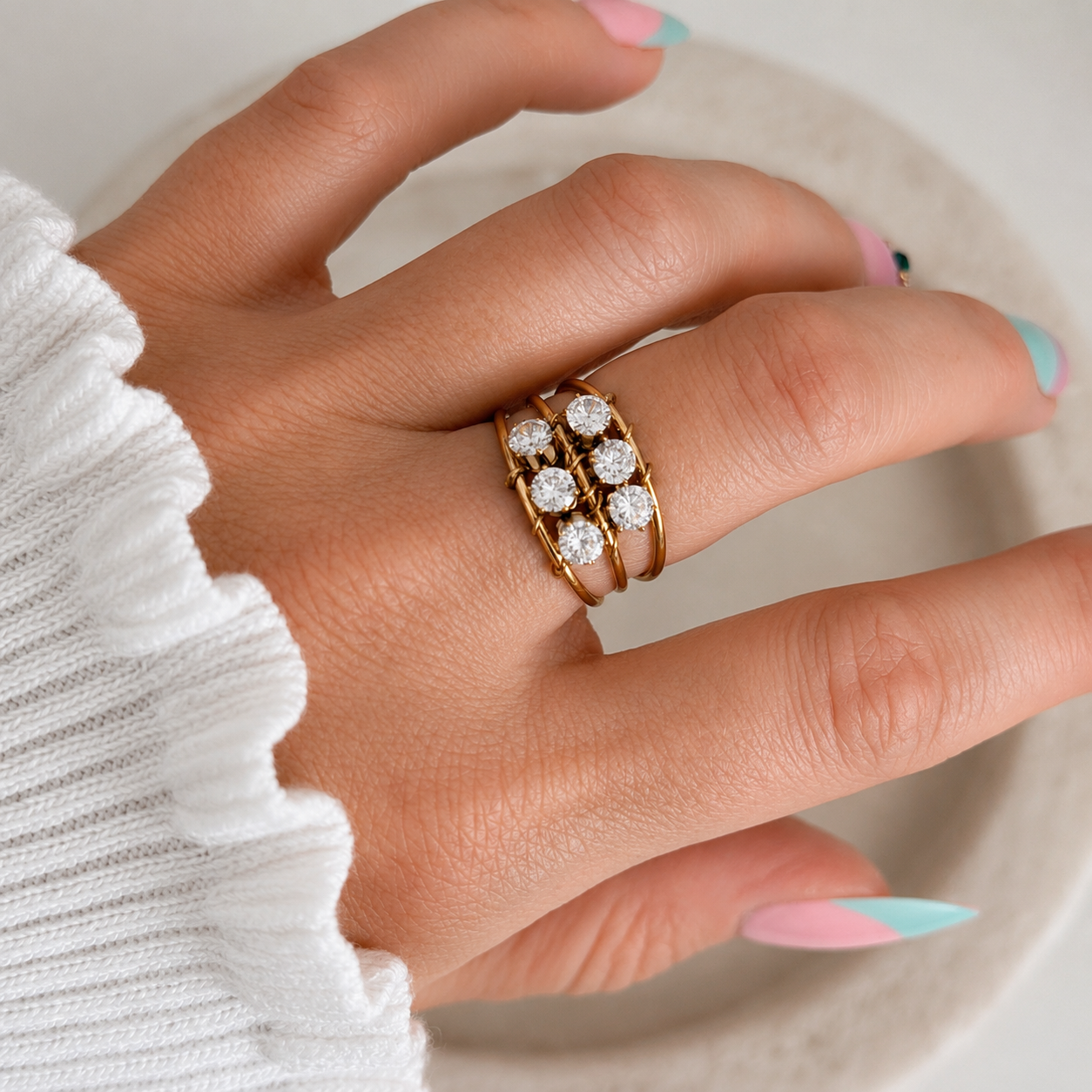 Eos Ring | Gold Adjustable Crystal Ring