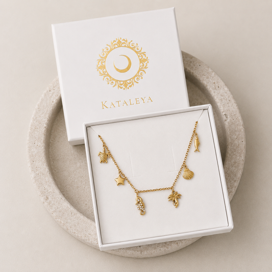 Calista Ocean Charm Necklace | Gold Coastal Charm Necklace