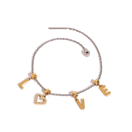 Gold &  Silver Love Initials Charms Bracelet By Kataleya