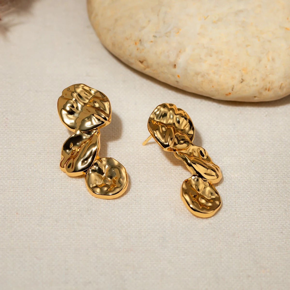 Lunar Stones - Gold Hammered Disc Stud Earrings by Kataleya