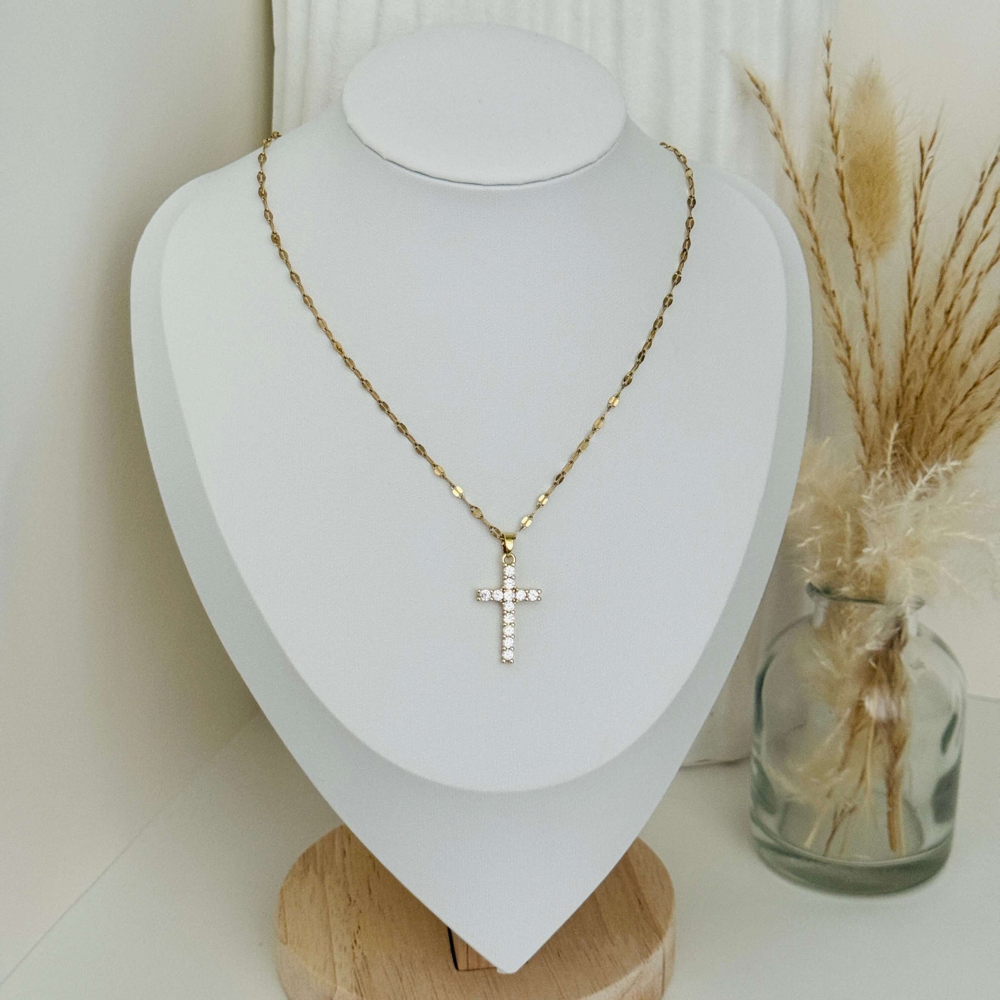 Cross Zircon Pendant Gold Necklace by Ktaleya