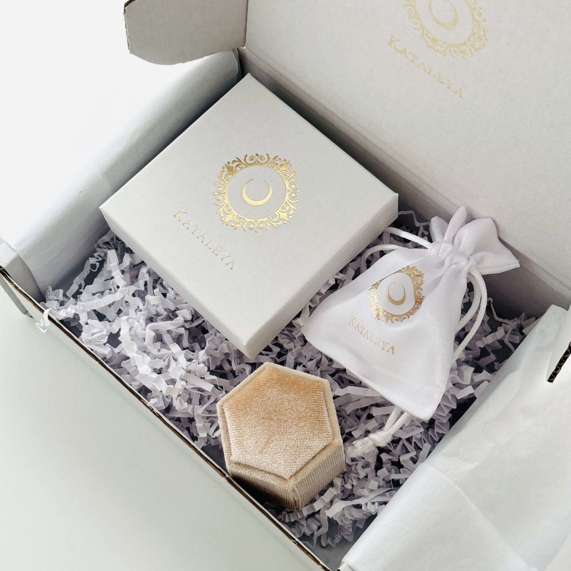 Champagne Velvet Ring Jewellery Storage Box by Kataleya