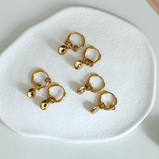 Elira - Waterproof Hoop Drop Earrings with Stone