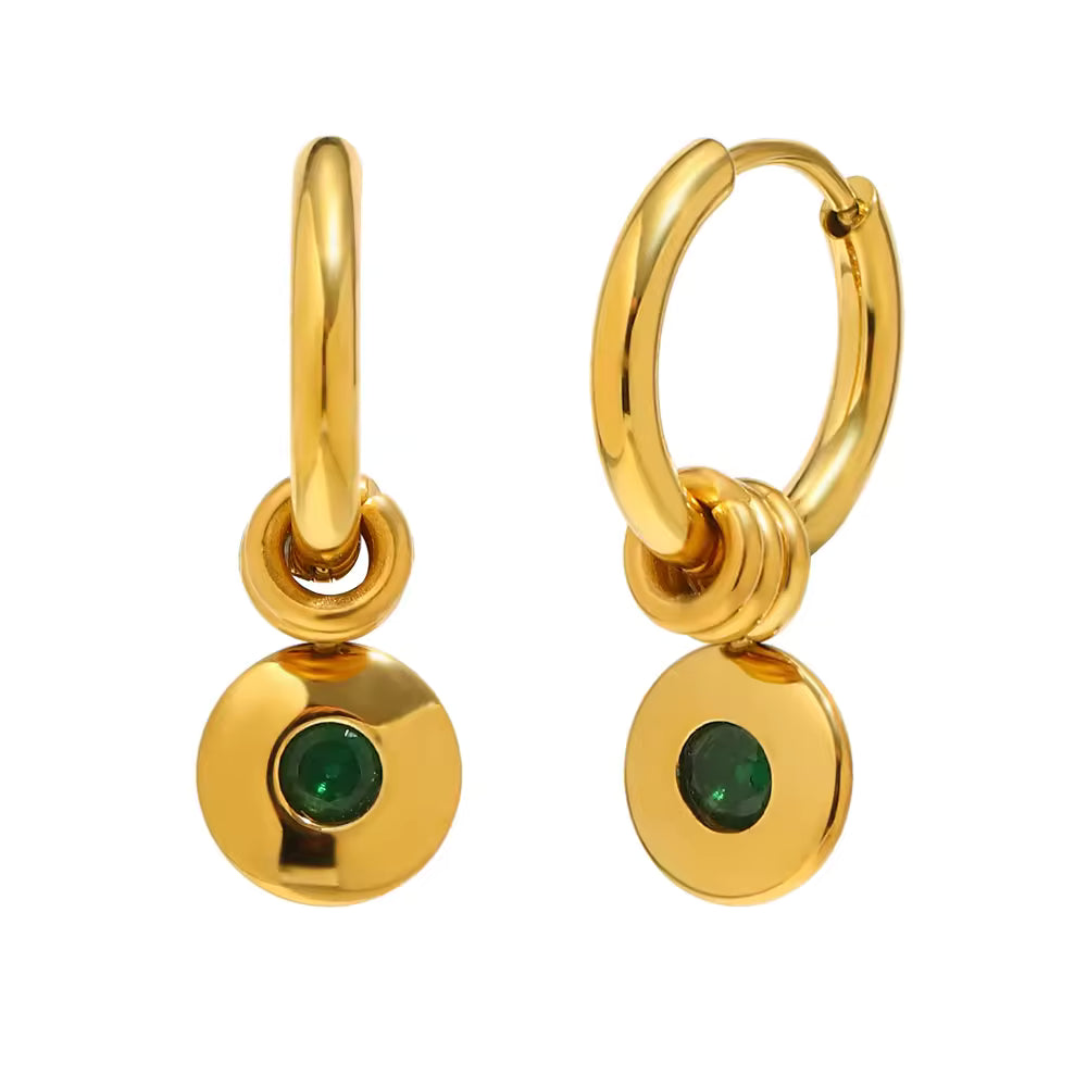 Elira - Waterproof Hoop Drop Earrings with Stone