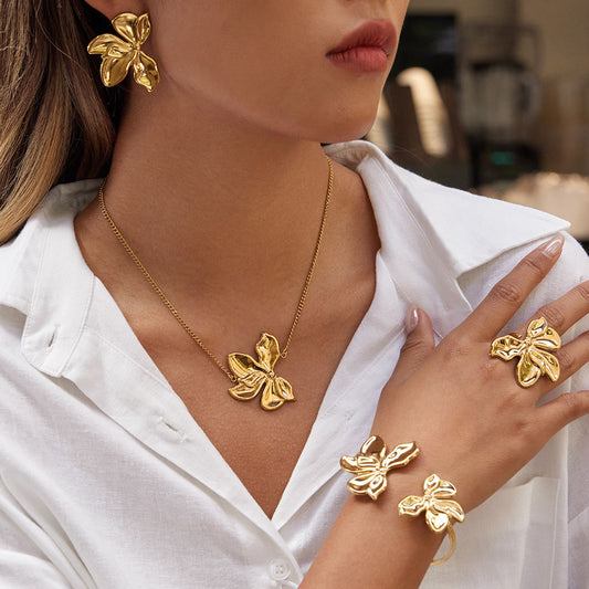 Flora Bloom - Waterproof Gold Flower Jewelry Set