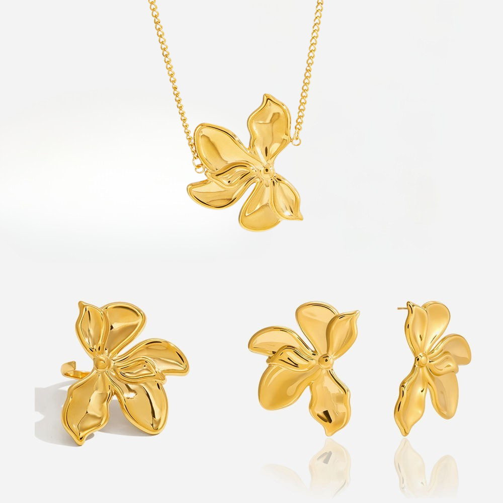 Flora Bloom - Waterproof Gold Flower Jewelry Set