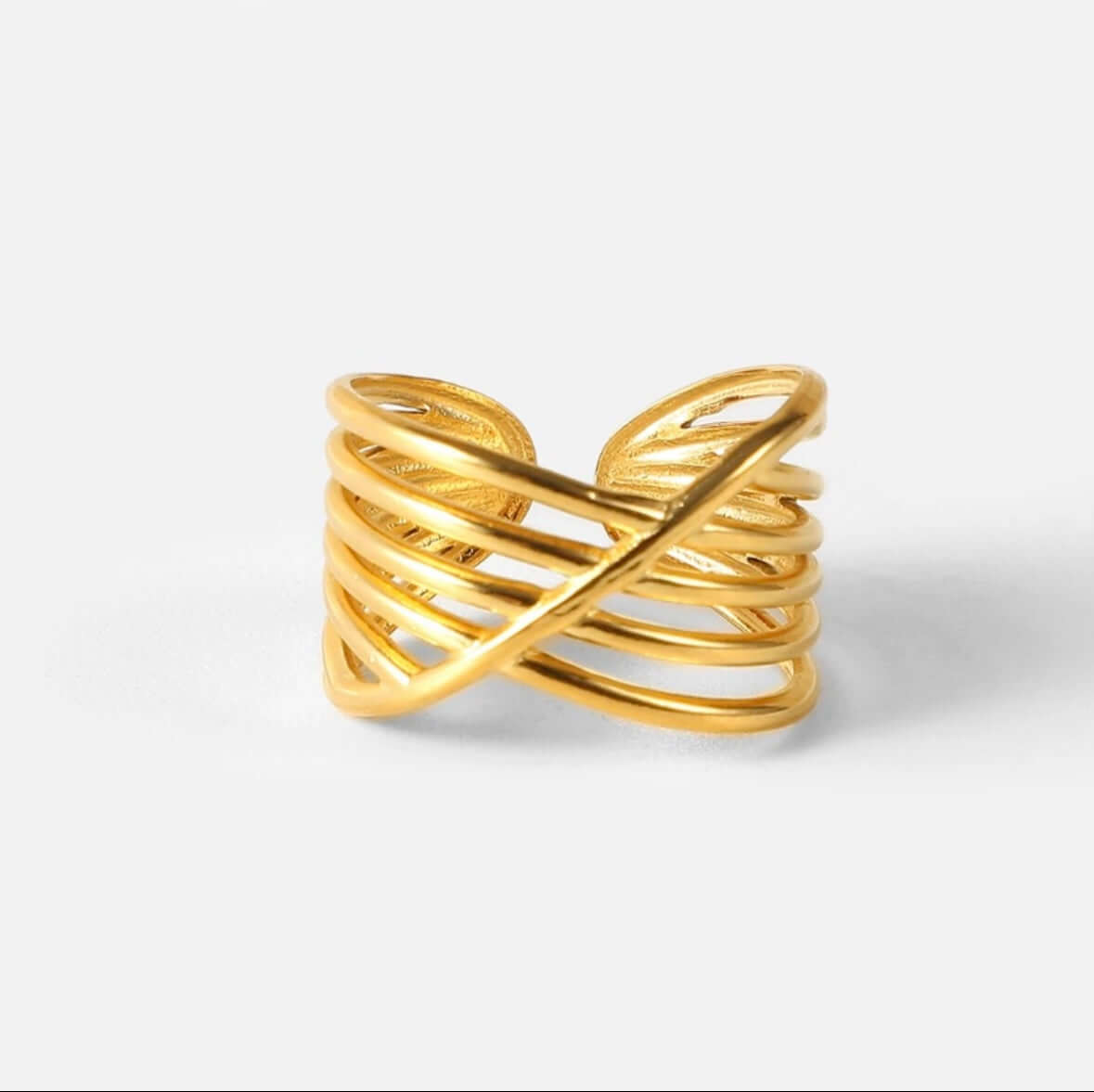 Gold Crossover six lines adjustable ring - Kataleya