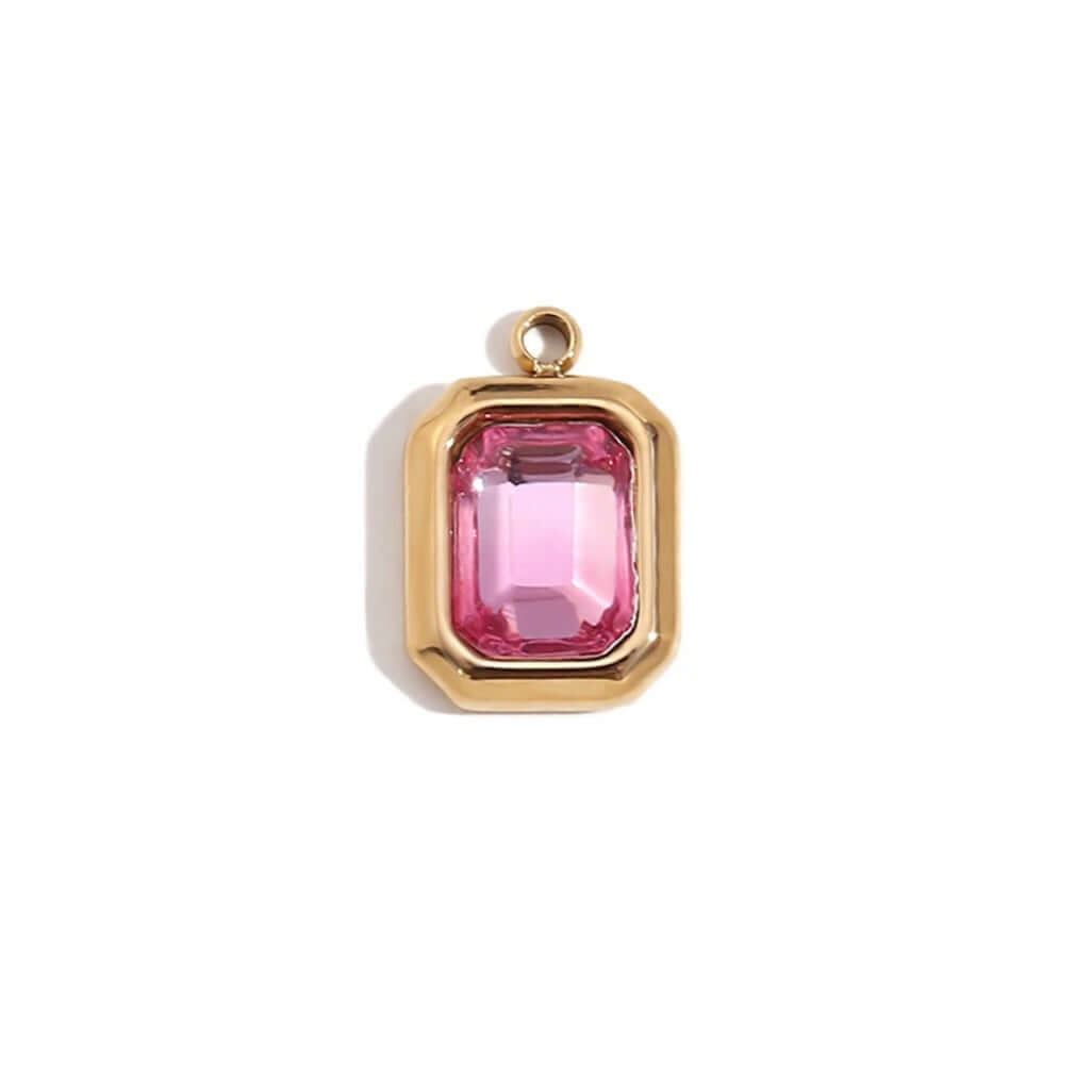 Pink Stone Charm in Gold for Personalised Jewelry Necklaces and Bracelets by Kataleya