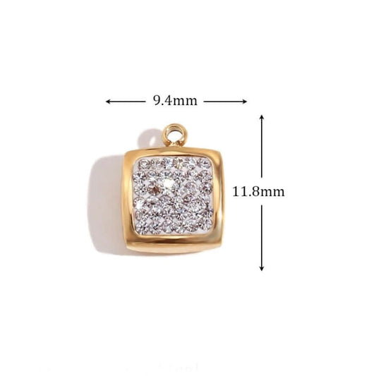 Zirconia Square Charm in Gold for Personalised Jewelry Necklaces and Bracelets by Kataleya