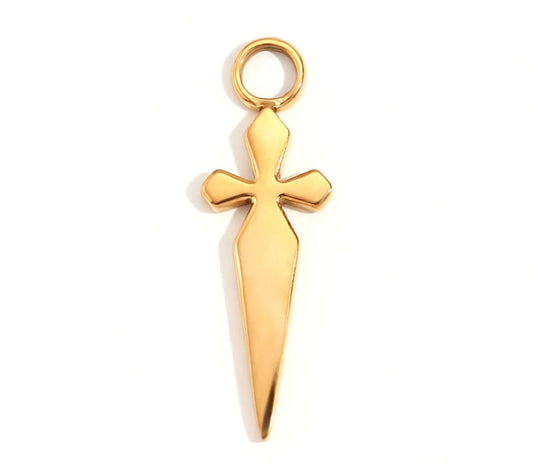 Gold Dagger, Cross Charm For Necklace or Bracelet by Kataleya