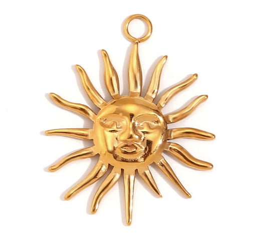 Gold Sun Face Charm Pendant For Personalised Jewellery Necklaces and Bracelets by Kataleya