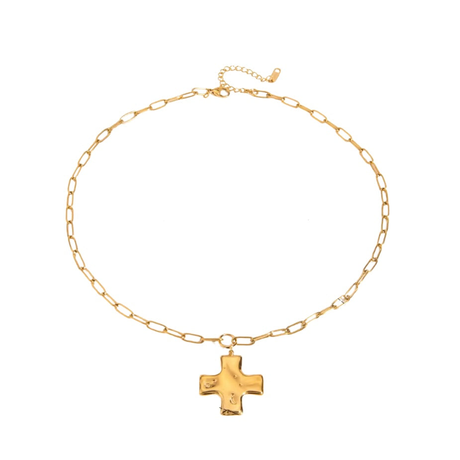 Hammered Gold Cross Pendant Necklace by Kataleya