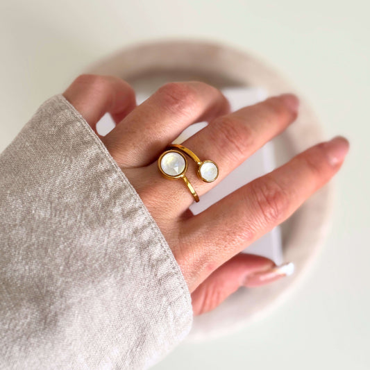 Double Gold Zircon Ring By Kataleya