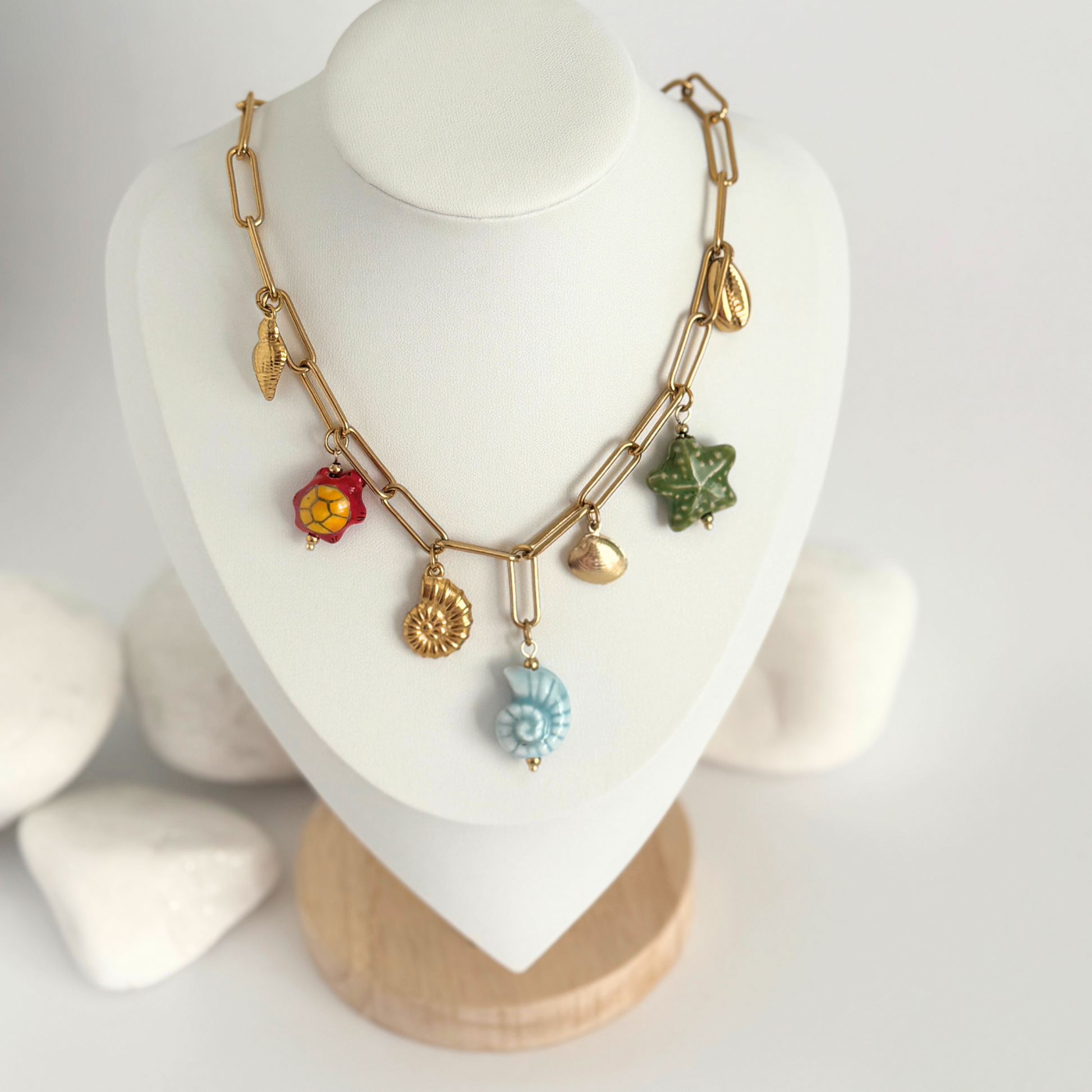 Hawaii Multi-charm Multicolour Gold Necklace by Kataleya Jewellery.