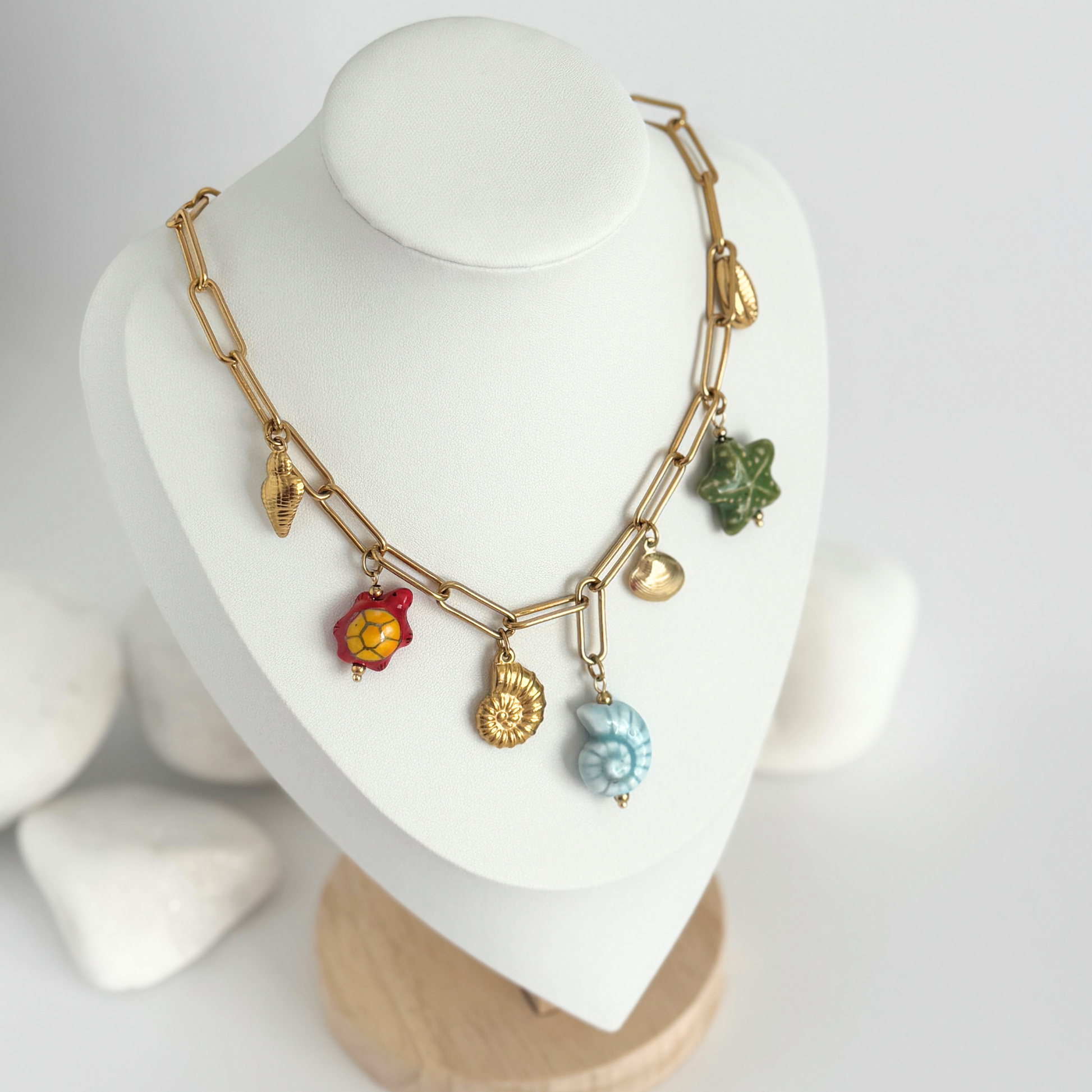 Hawaii Multi-charm Multicolour Gold Necklace by Kataleya Jewellery.